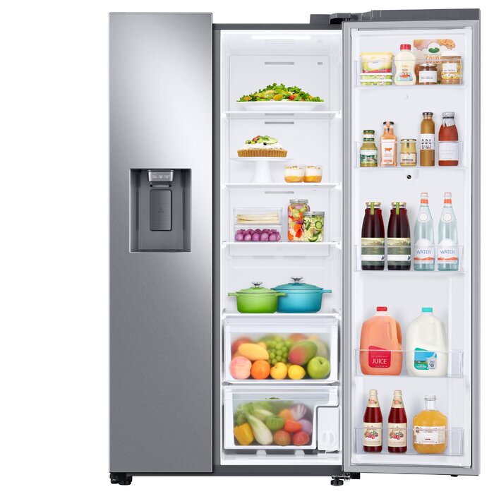 Stainless Steel 36" Side by Side Energy Star 26.7 cu. ft. Smart Refrigerator with Family Hub